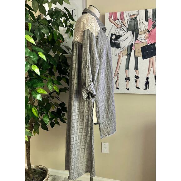 Ryu Oversized Boho Lagenlook Flowy Crochet Hi Lo Button Down Shirt Size Small - Picture 6 of 11